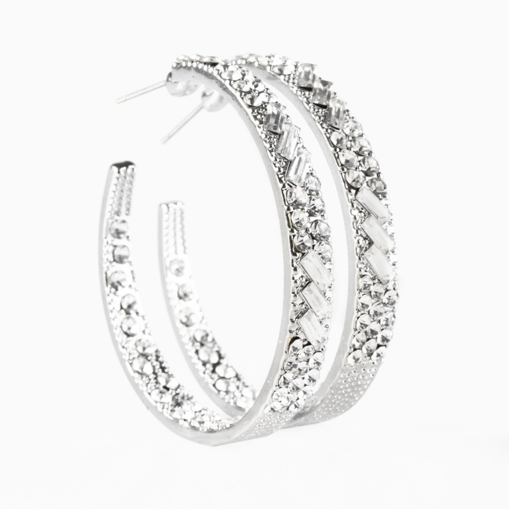 Silver Rhinestone Hoop Earrings